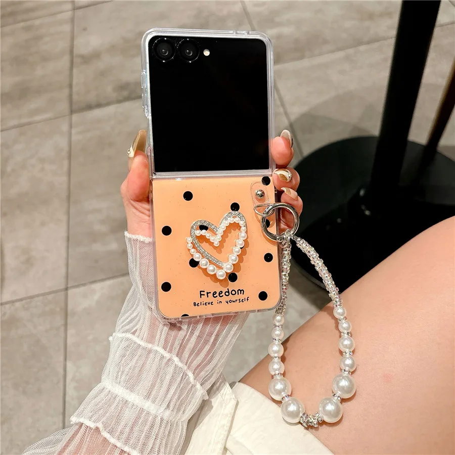 Mode Polka Dot Perle Armband Telefon Fall für Samsung Galaxy Z Flip7 Fall Z Flip7FE Z Flip6 Abdeckung Z Flip5 Z Flip4 Flip3 Capa
