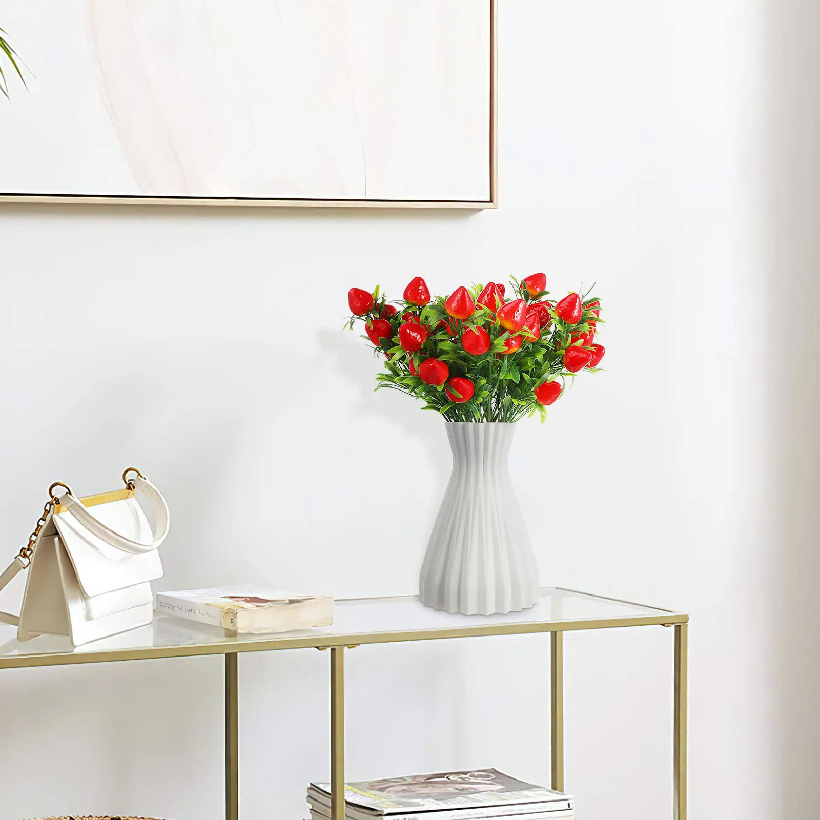 

3Pcs Artificial Red Strawberry Branch Bouquet Fake Strawberry Stem Festival Decor Party Home DIY Decoration Flower Arrangement