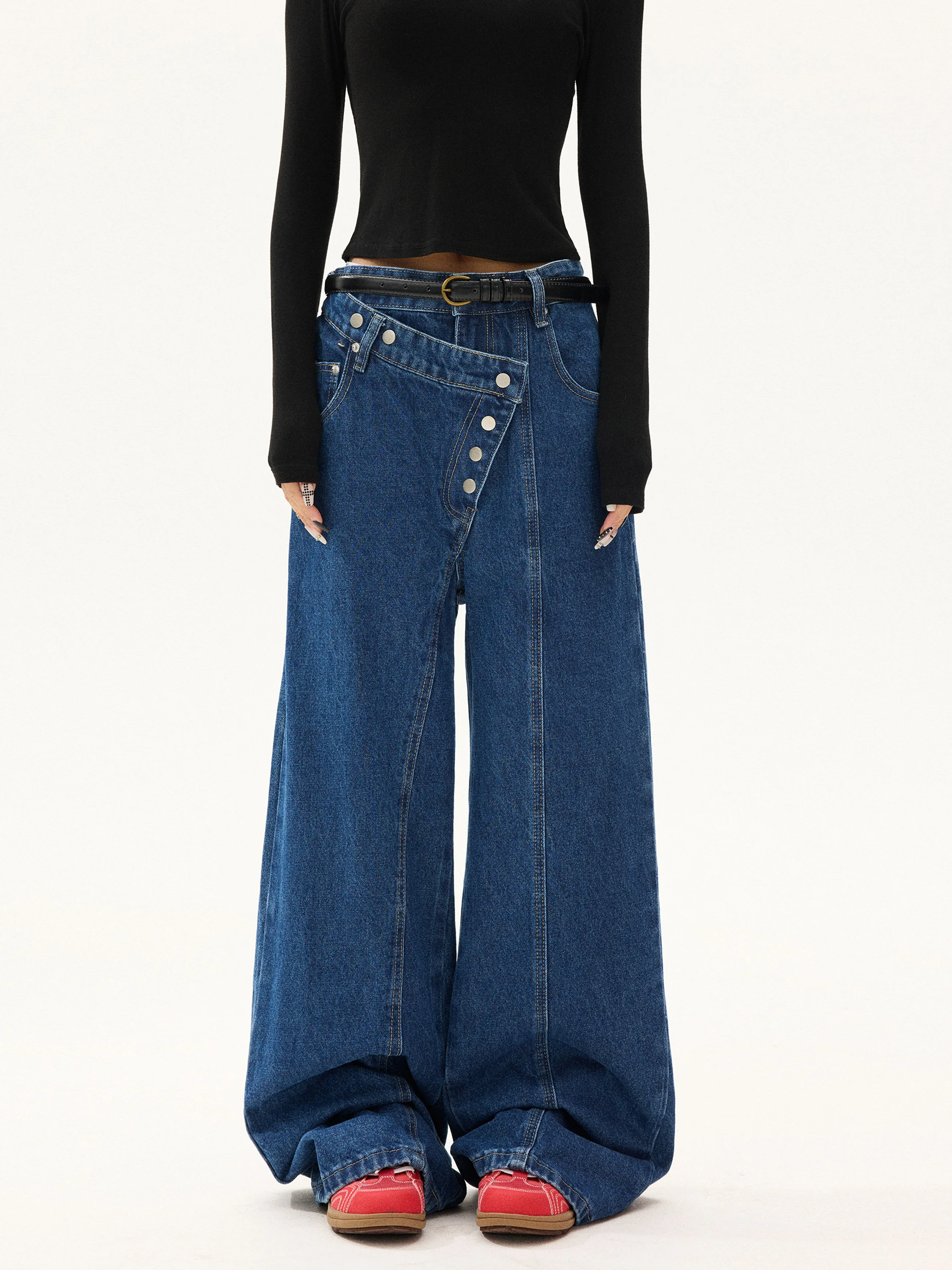 

Free Sonata Vintage Button-Up Loose Jeans ex Street Sle Casual Pants Neutral Fit l Waist Denim Fabric Zipper Fly