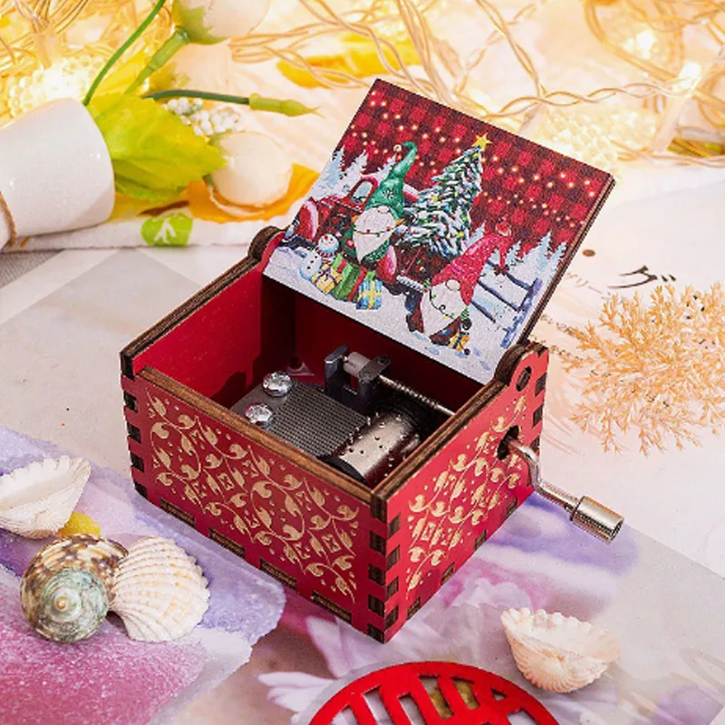 Hot Wooden Hand Crank Music Box Anime Theme Halloween Merry Christmas Decoration Home Christmas Birthday Gift