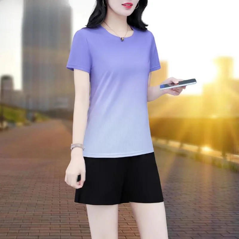 

Женский спортивный костюм TUCANO: тонкий, быстросохнущий комплект для фитнеса и бега, летний, 2024, с круглым вырезом, короткий рукав