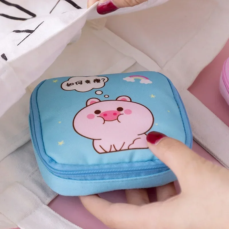 Cute Mini Cosmetic Bag Cartoon Coin Purse Women Small Sanitary Napkin Storage Bag Lipstick Makeup Pouch Cosmetic Organizer Bags