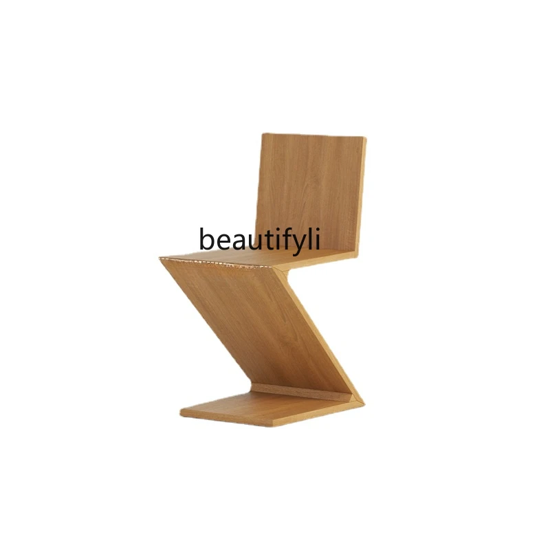 Solid Wood Dining Chair Home Minimalist Mid-Ancient Backrest Nordic Minimalist Z-Shaped Chair