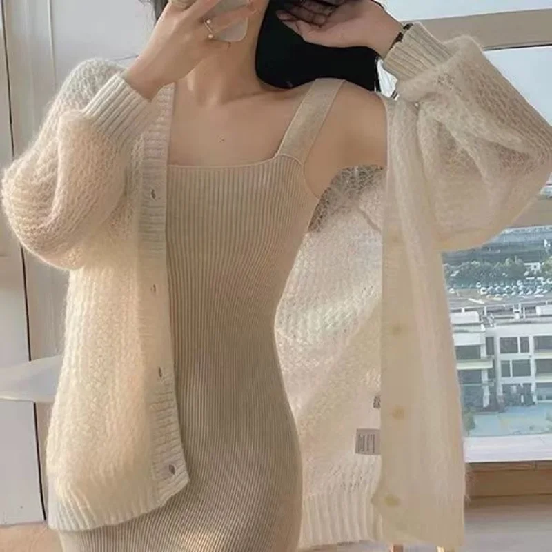 V-neck Summer Cardigan Fashion Knit Top Soft Loose Women Coat 2024 Elegant Long Sleeve Women\'s Sweater Korean Popular Clothes