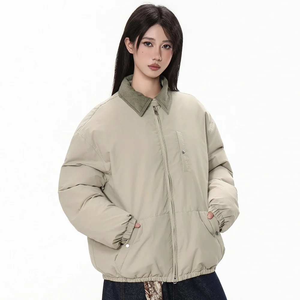 Femmes hiver doudoune rembourrée revers noir mode manteau hiver femmes gris femmes Simple solide gris hiver veste surdimensionnée