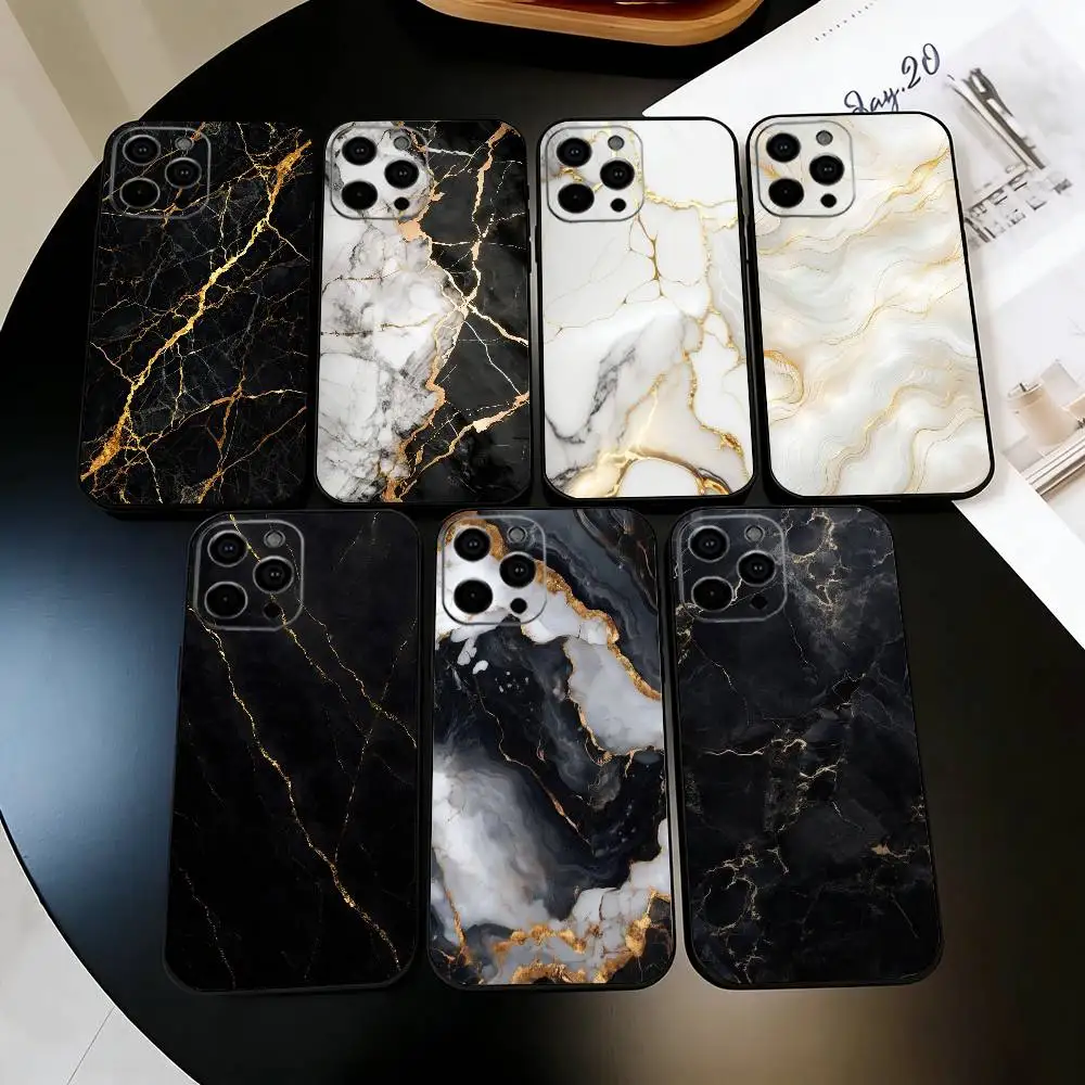 

B-Black Gold Marble Art Phone Case Silicone Soft For IPhone 17 16 15 14 13 12 11 X XR Plus Pro Max Plus