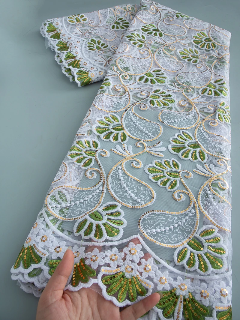 

2025 Brazil Mesh Lace Fabric African Mesh Lace High Quality French Tulle Lace Fabric Flower for Wedding Party Dress 2.5yard 4524