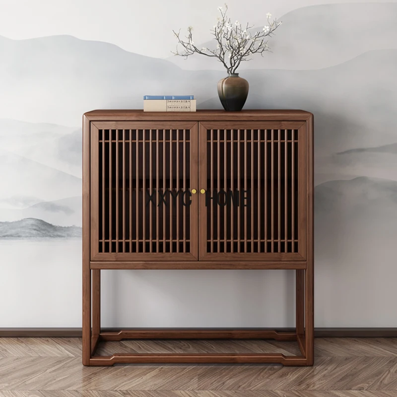 

New Chinese Style Solid Wood Entrance Cabinet Simple Zen Black Walnut Wood Sideboard Cabinet Storage Living Room Wall Storage