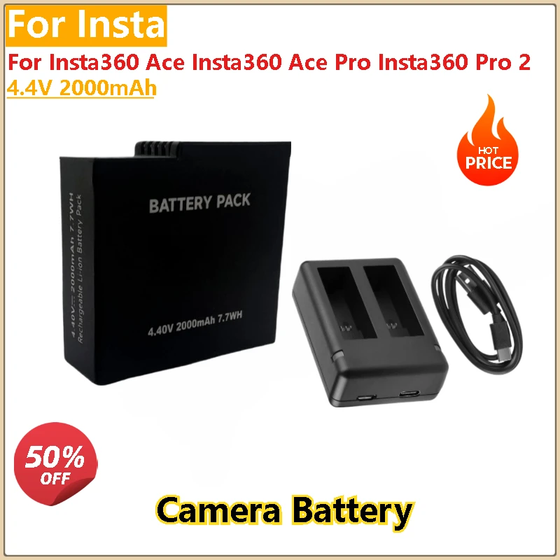 

4.4V 2000mAh Camera Battery For Insta360 Ace/ Pro /Pro 2 Camera With USB Type-c Charger High Quality