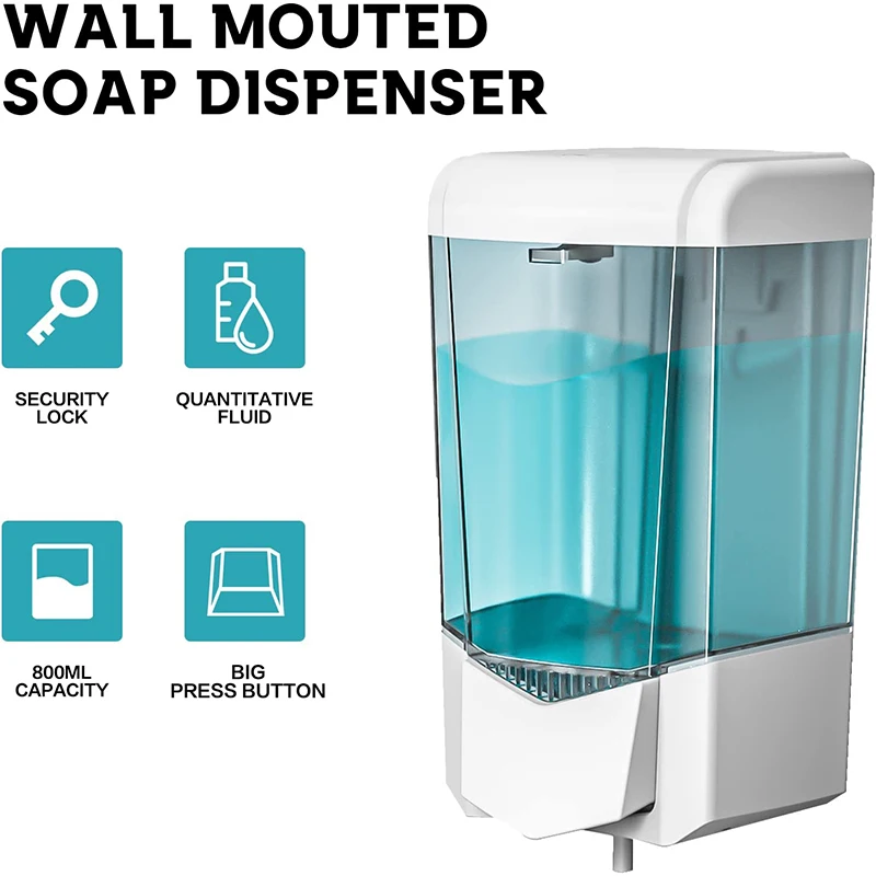 

Bathroom Liquid Soap Dispesner Wall Mounted Hand Sanitizer Dispenser 800ml Manual Pump Soap Dispenser for Gel/Liquid