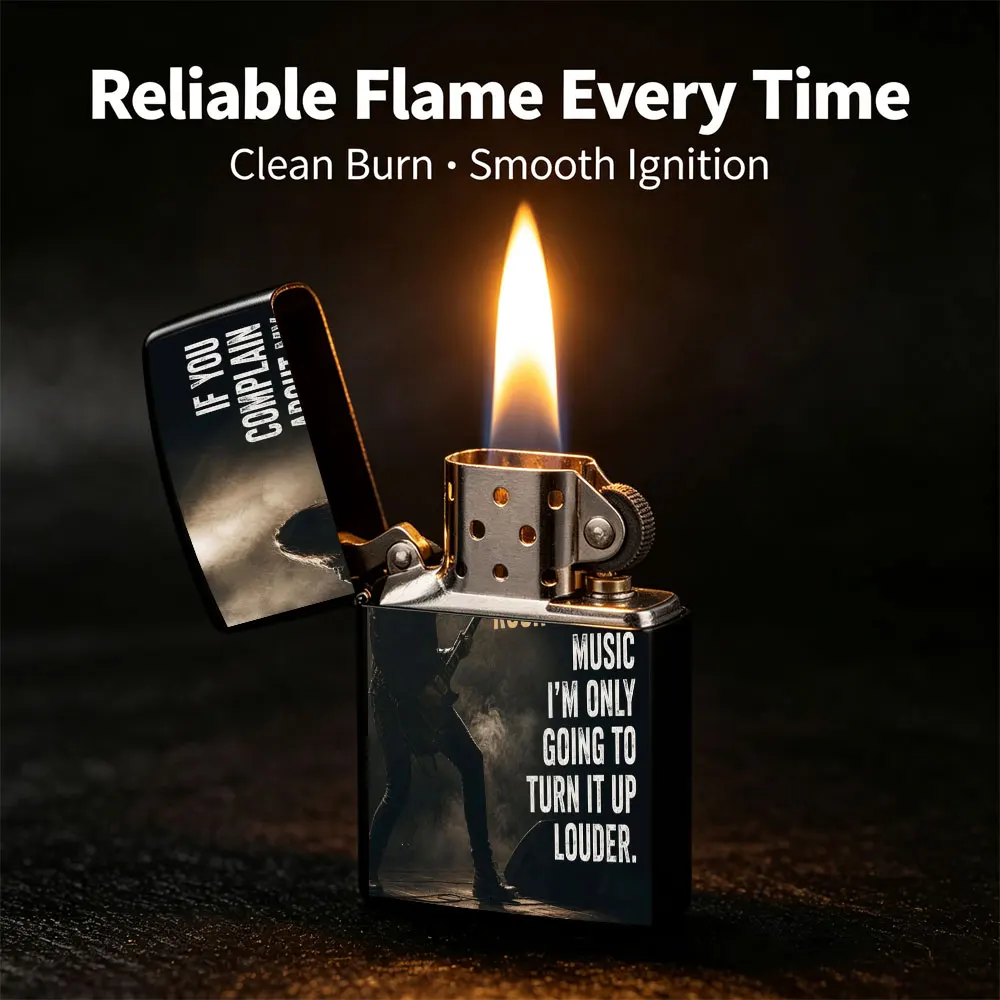 Pocket Lighter, Flip-Open Windproof, Guitar Player Stage Print Design, Metal Shell, Comfortable Grip, Anti-Slip Texture, Portable Lighter for Daily Use