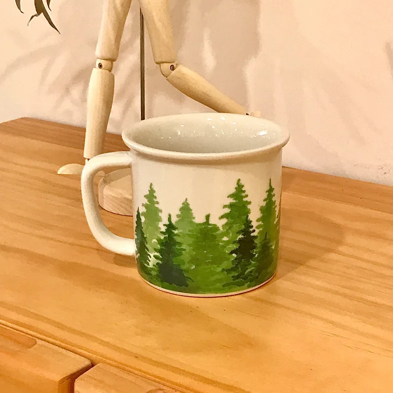 350ML Pine Tree Pattern Mug Creative Green Plant Coffee Cup Home Couple Cup Office High Beauty Tea Cup Christmas Party Gift