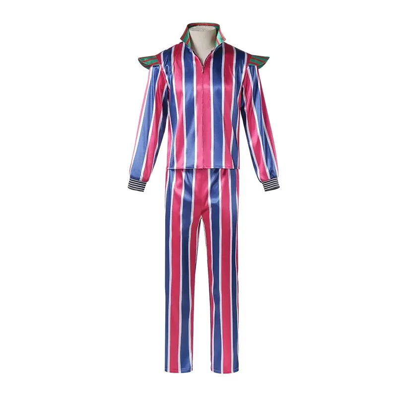 

aa69David Stardust Bowie Cosplay Sequins Costume Pink Blue Striped Suit for Rock Stage Performances Fantasia Halloween Carnival