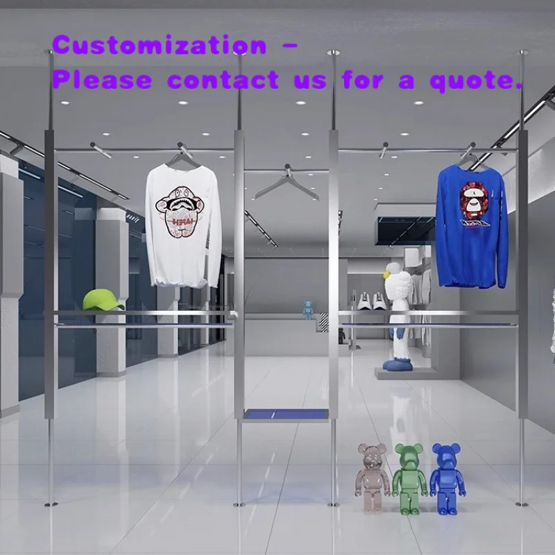 

custom.Modern Stainless Steel Wall-Mounted Column Rack Whole Store Design Wire Drawing Clothing Hanger Display