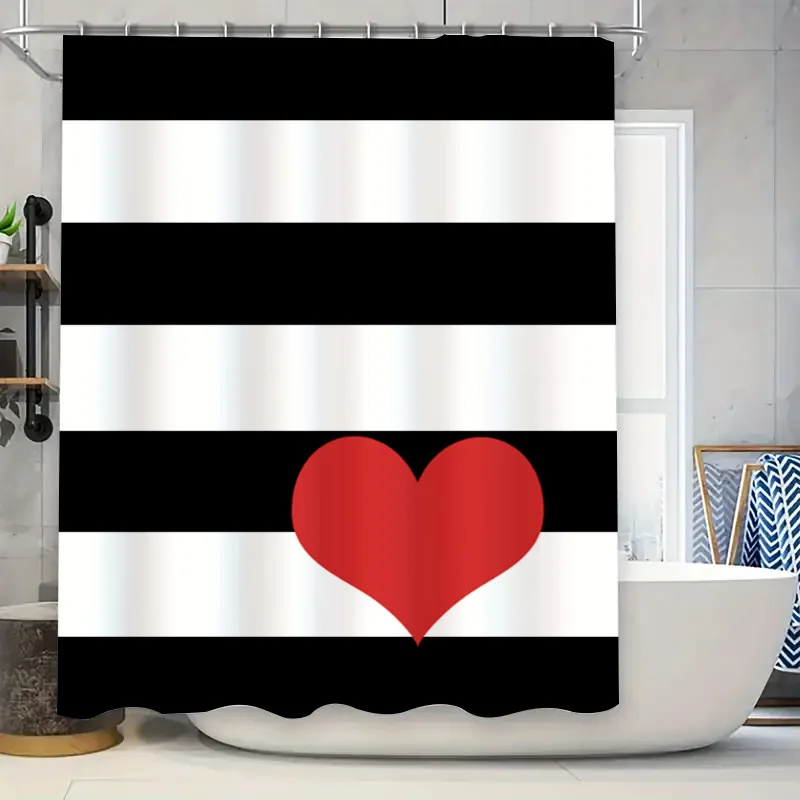 

Занавеска для душа в черно-белую полоску с украшением в виде красного сердца для декора ванной комнаты, индивидуальный размер