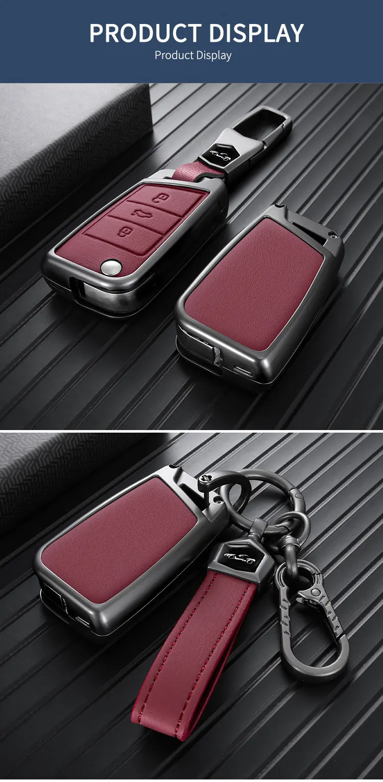 Metall-Leder-Autoschlüsselhülle für Volkswagen VW Polo Golf 7 MK7 Tiguan Passat für Skoda Octavia Kodiaq Karoq für Seat Ateca Leon. – Detail 8