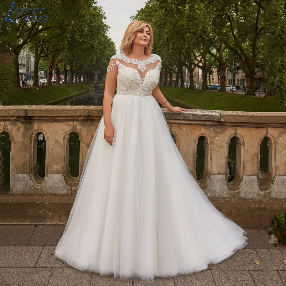 LAYOUT NICEB Large Size Wedding Dress A-Line Backless Appliques Modern Bride Gown O-Neck Sleeveless vestidos de novia Customized