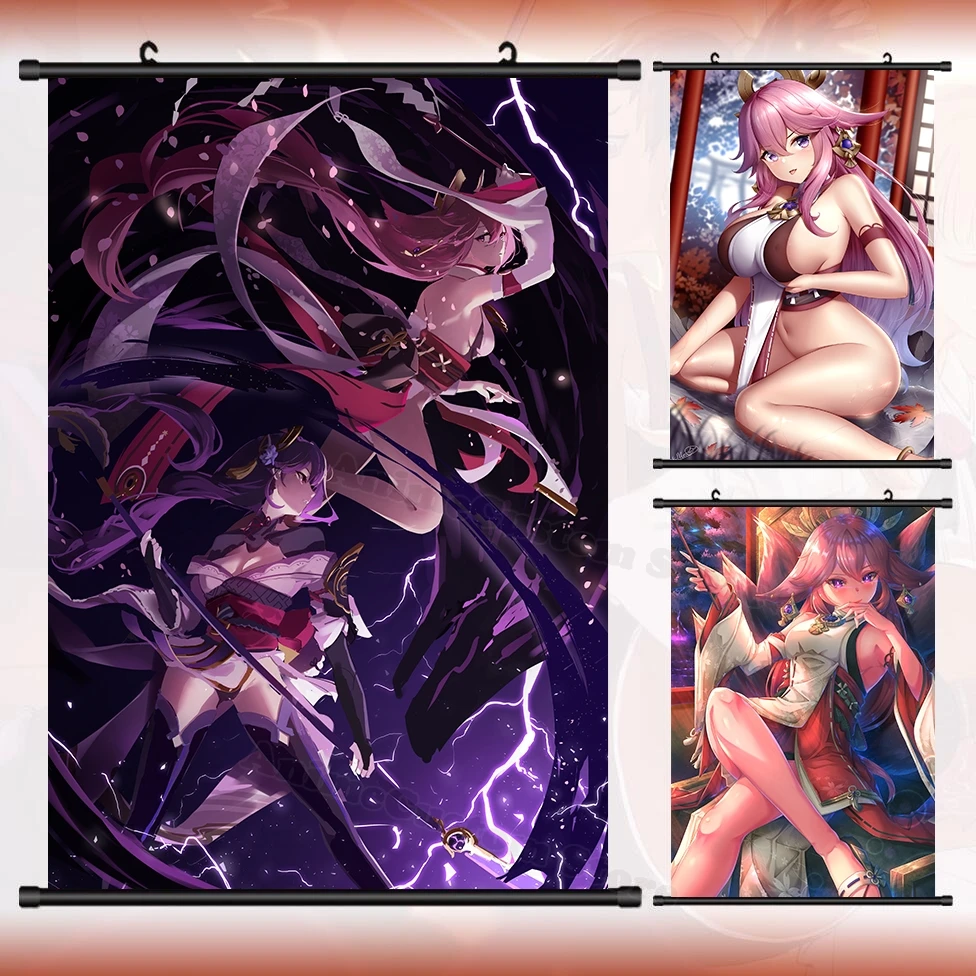 HD Wall Scroll Roll Cartaz para Cosplay, Imagem Pendurada, Art Decor, Jogo de Anime, Yae Miko, Cartaz, Pintura, Presente