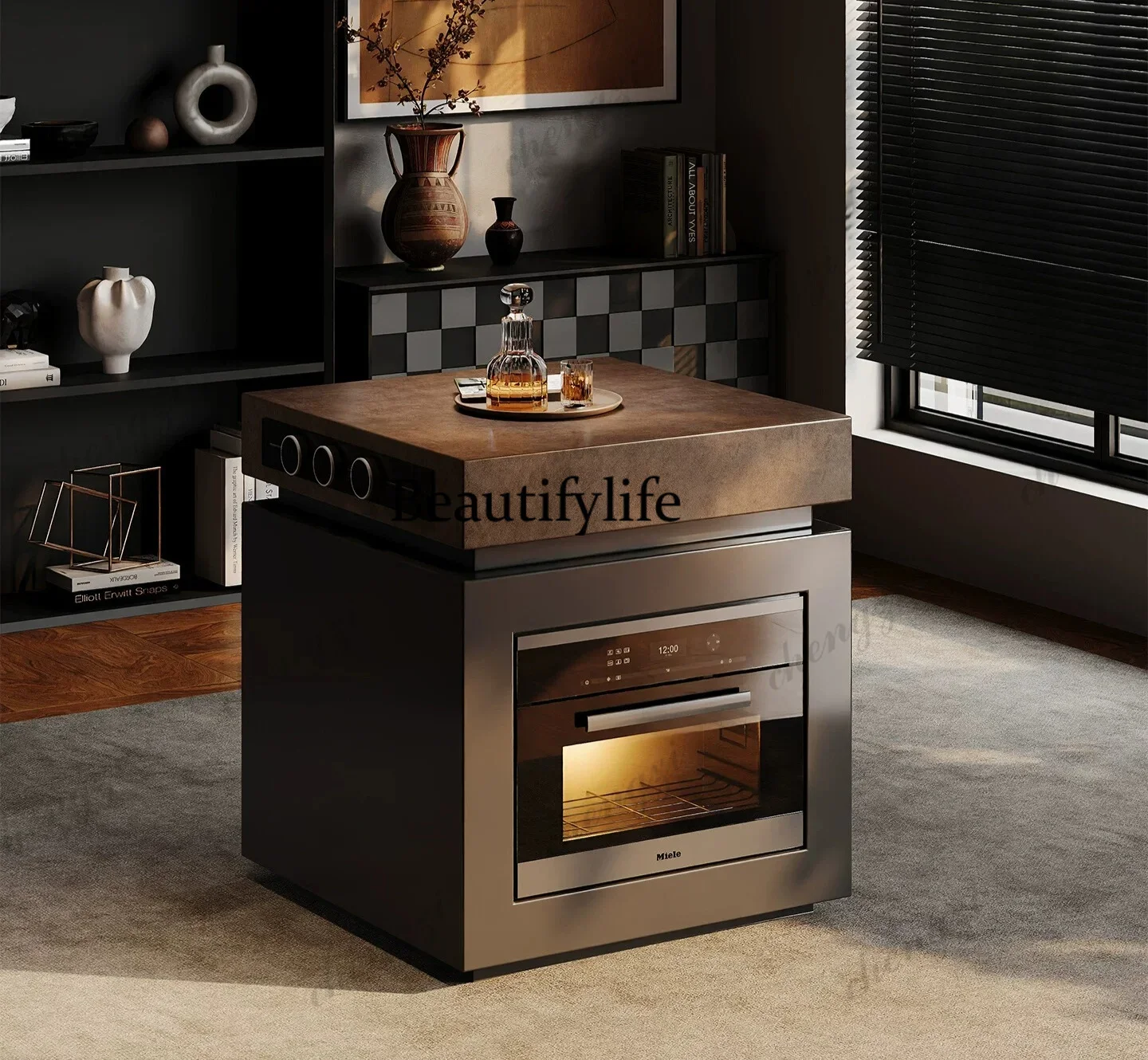 p182 Rock slab island small apartment can be moved separately independent ultra-small island dining table narrow collapse