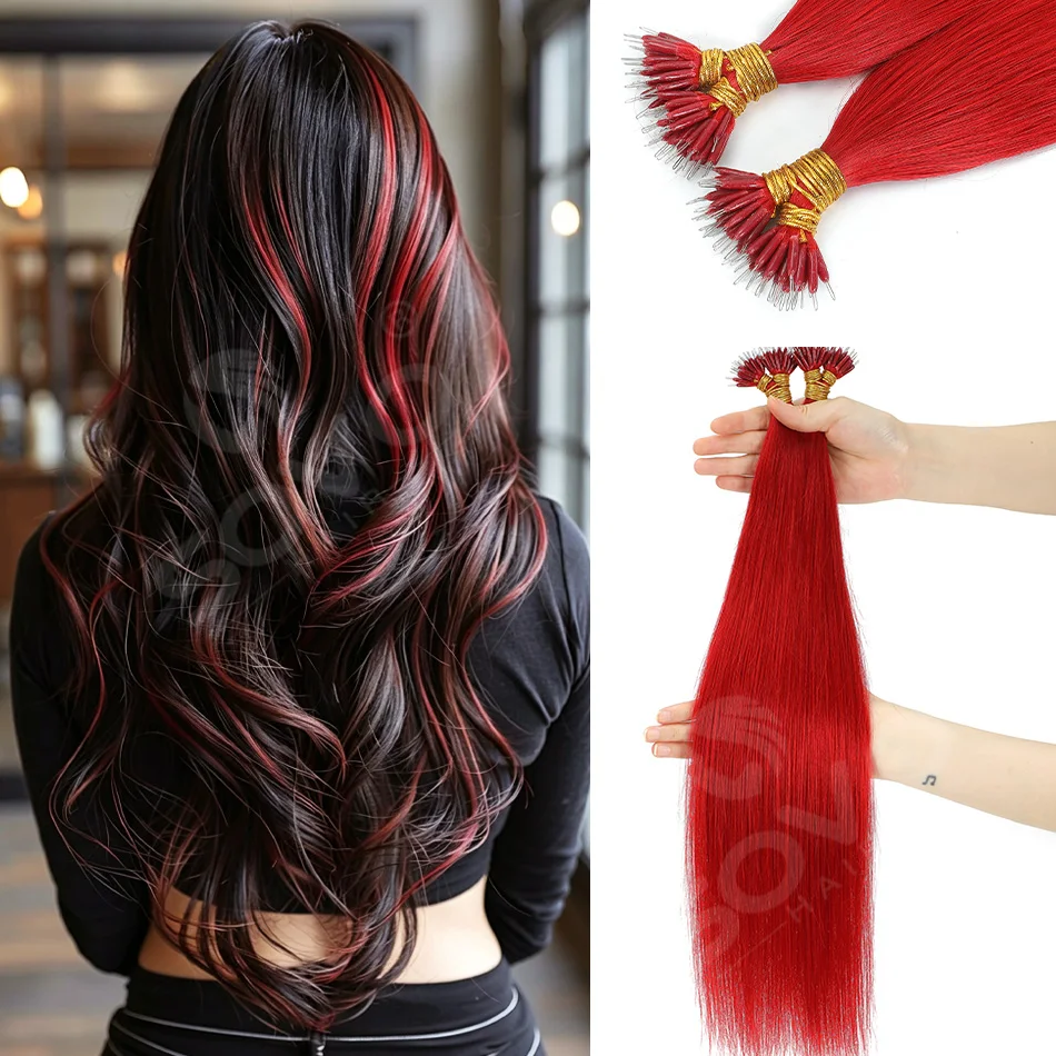Red Nano Ring Micro Link Human Hair Extensions European Remy Pre Bonded Straight Hair Micro Beads Loop Natural Blonde Wholesale