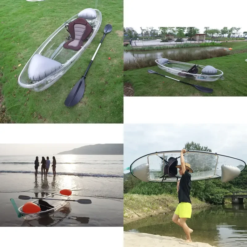 Vicking Wholesale Crystal clear Kayak Transparent Rowing Boat 11ft 2 Person Rowing PC Plastic Canoe for Sale