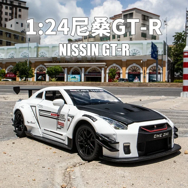 

1:24 Skyline Ares Nissan GTR R34 R35 Alloy Sports Car Model Diecast Metal Racing Car Model Simulation Sound and Light Kids Gifts