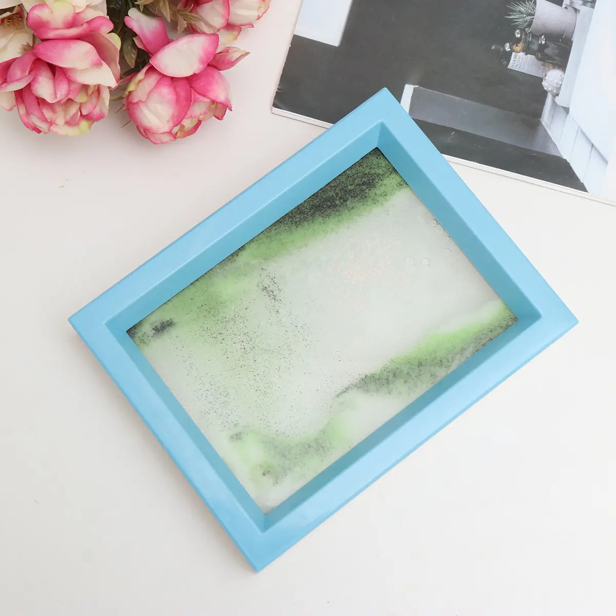1Pcs 3D Quicksand Painting Vertical Plastic Frame Black White Green Sand Art Home Office Desk Decoration Falling Sand Stress