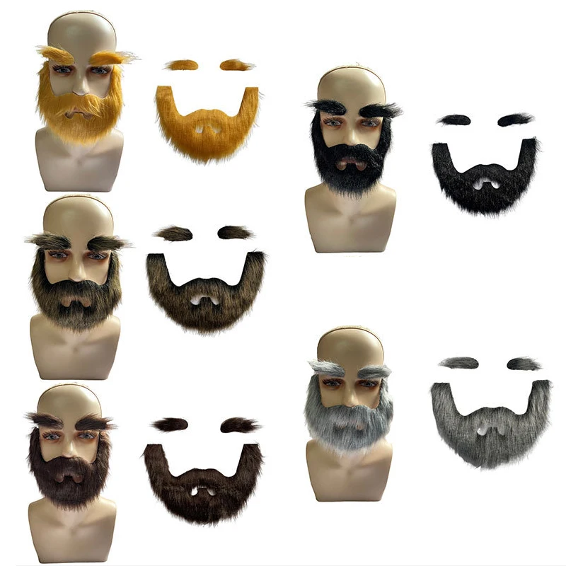 Halloween Fake Beard Funny Mustaches Costume Whiskers Hair False Eyebrow and Beard Set Halloween Party Role Playing Accessories