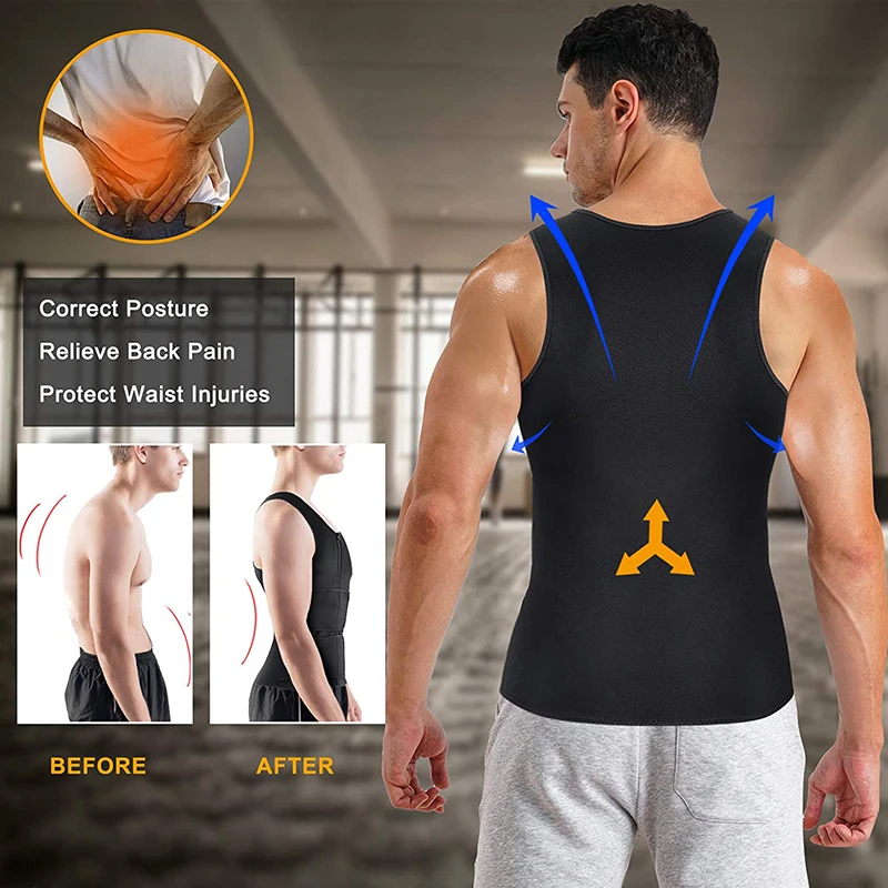 Neoprene Men\'s Shapers Sweat Vest for Men Waist Trainer Vest Adjustable Workout Body Shaper with Double Zipper for Sauna Suit