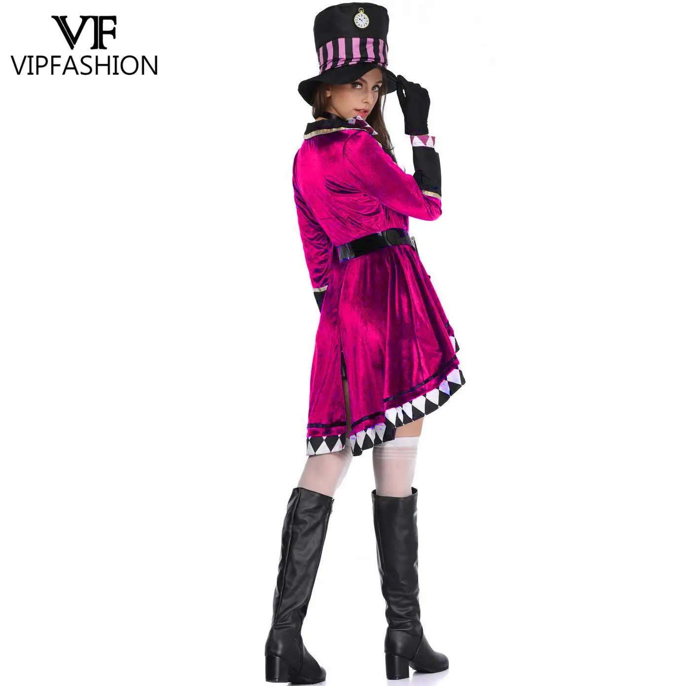 VIP FASHION Alice hechicera disfraz de Halloween mago de circo traje de actuación ropa de fiesta elegante con sombrero vestido Medieval