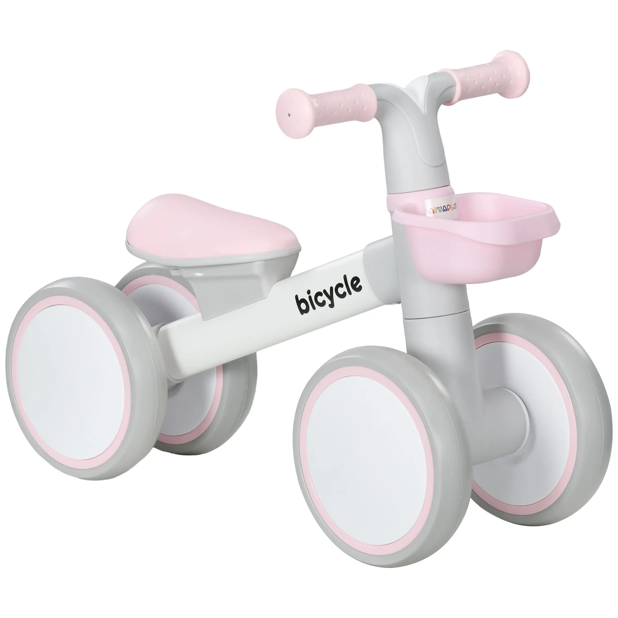 AIYAPLAY Draisienne vélo Enfant 4 Roues Selle réglable, Guidon Ergonomique Alliage alu. PP Gris Blanc Rose, enfant 1 à 3 ans