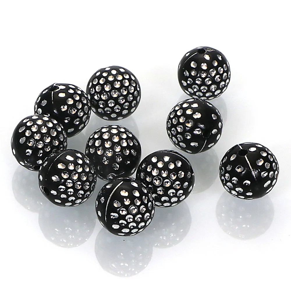 300 Pcs 14MM Vintage Inspired Ethnic Antique Design Acrylic Spacer Loose Beads With Silver Accent Dots For DIY Jewelry Making