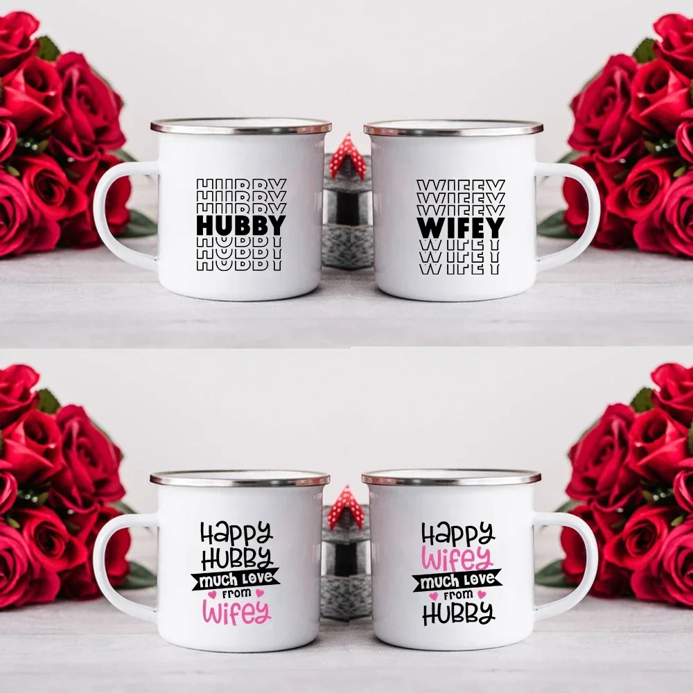 Cute Couple Mugs Hubby Wifey coffee Mug For Anniversary Valentine's Day Birthday Wedding Bridal Shower Engagement  Gift Idea