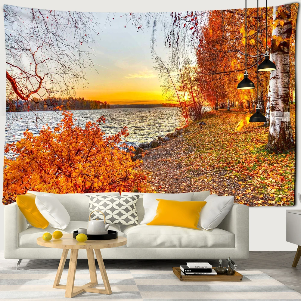 BeautifulAutumn Nature Landscape Wall Tapestry Birch Liquidambar Tree Forest  Cloth Tapestries Hippie Mandala 