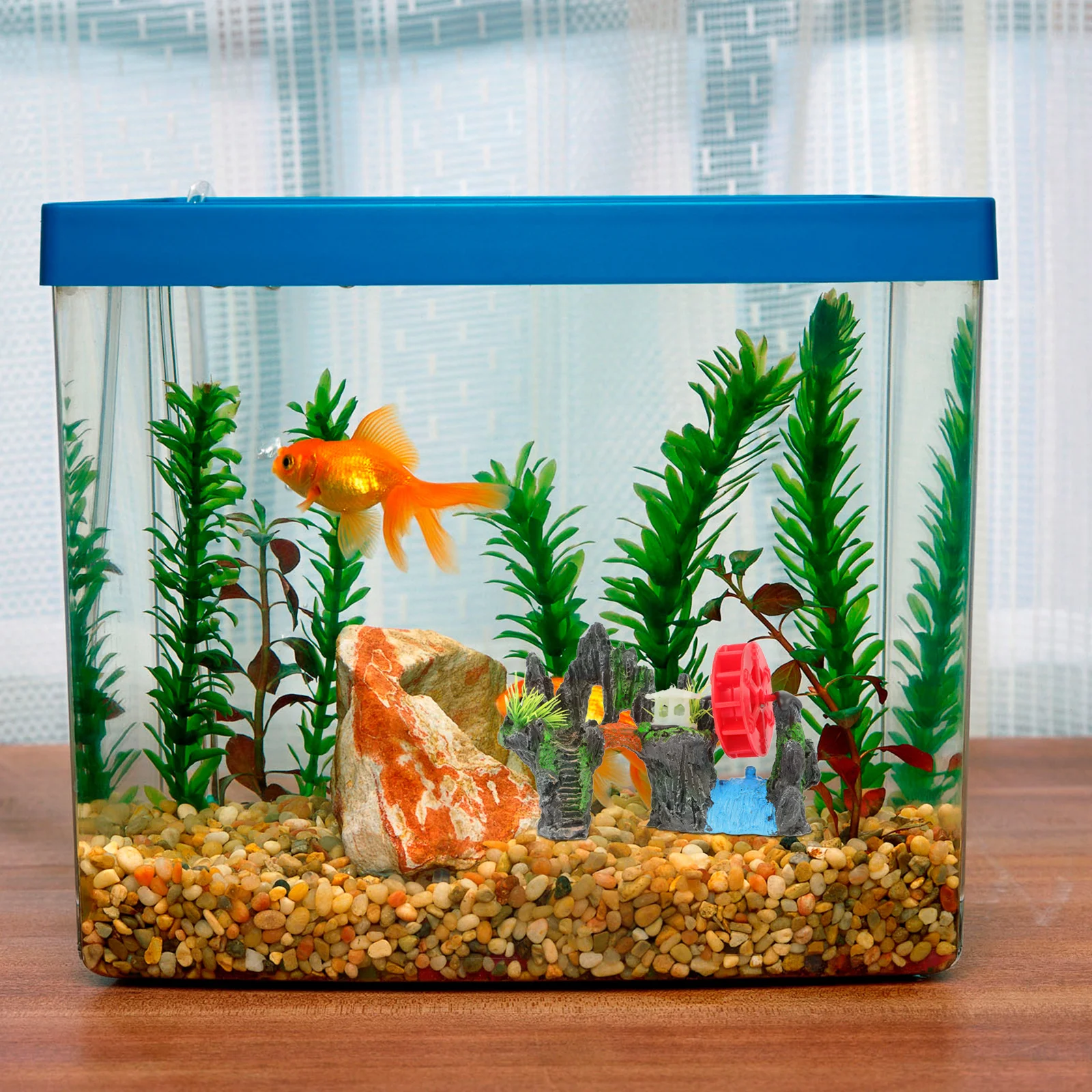

1Pcs Realistic Aquarium Rockery Waterwheel Decor Resin Fish Tank Ornament for Lifelike Landscape with Rotating Wheel Function