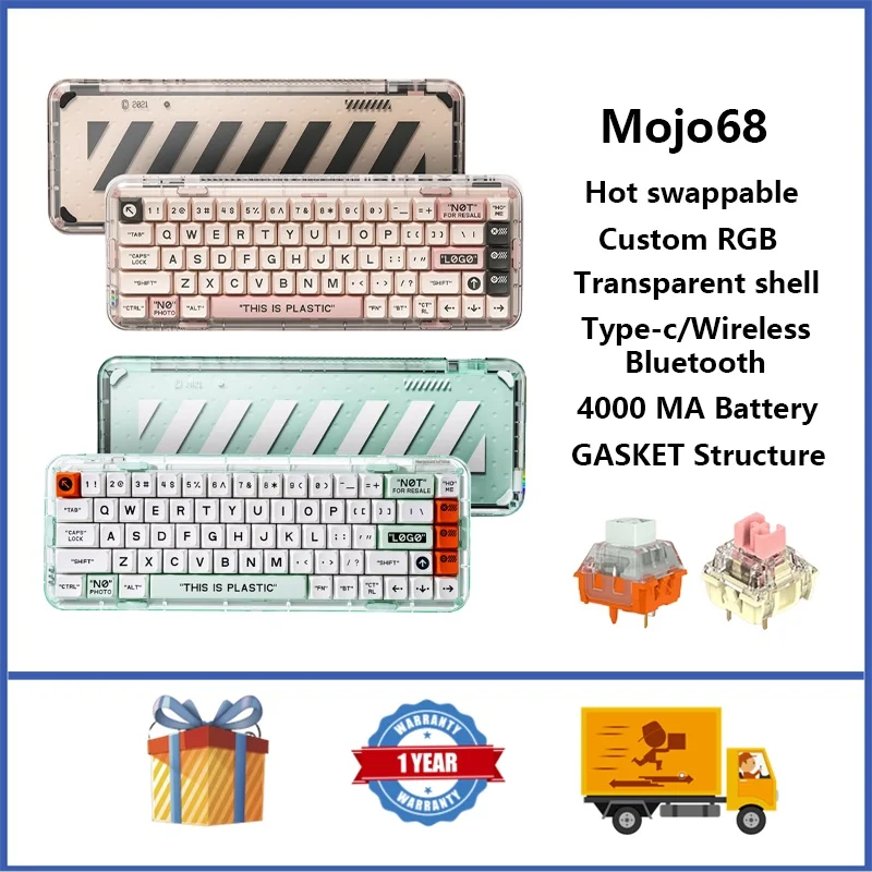 

MelGeek Mojo68 Transparent Wireless Mechanical Keyboard GASKET Structure RGB Hot swappable Custom Office Keyboard