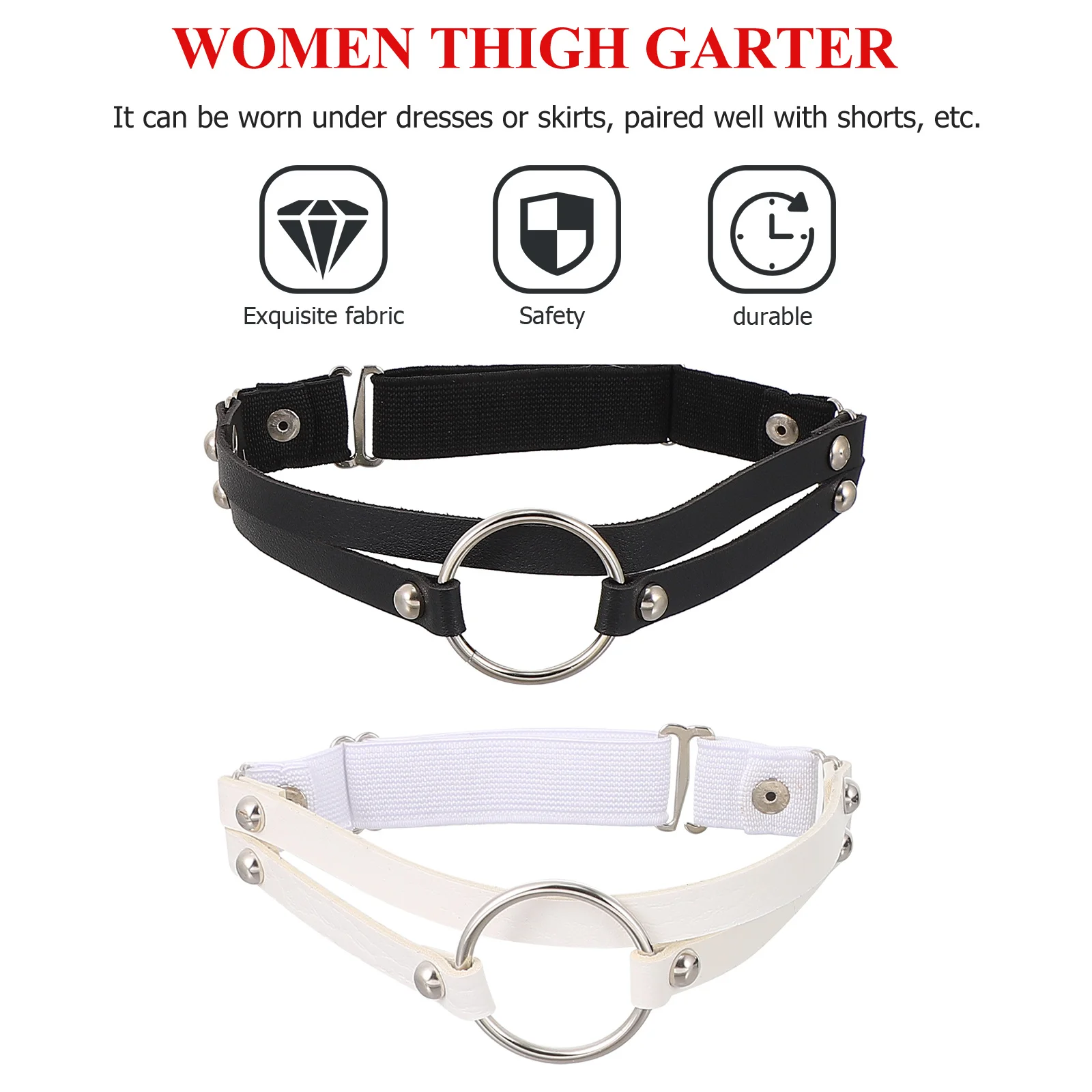 2Pcs Women Punk Leg Band Adjustable Belt Female Chain Leg Suspender Fashion Ring for Stage Performance Women Adjustable Belt