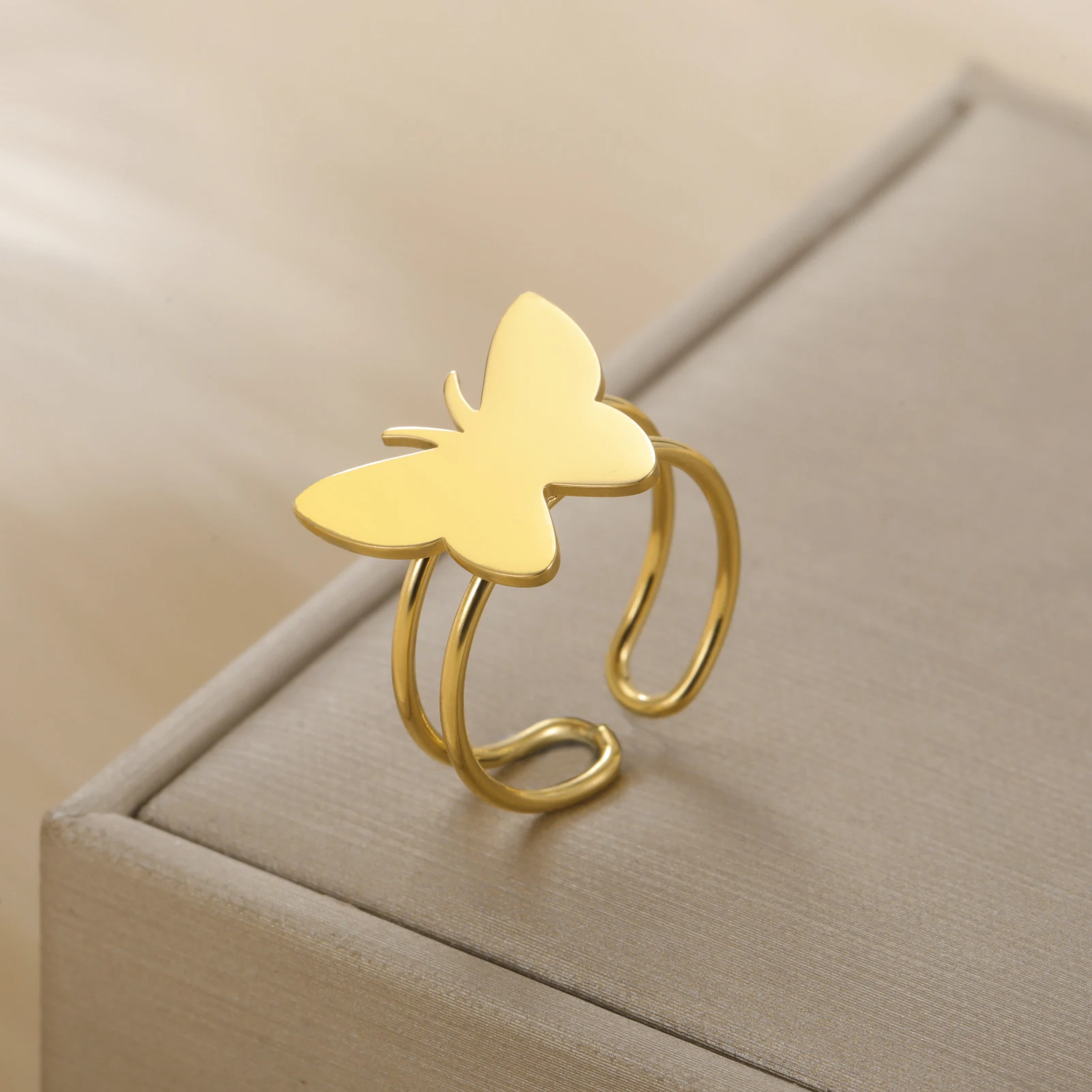 

COOLTIME Butterfly Open Women Ring Stainless Steel Fashion Adjustable Finger Ring Jewelry Accessories Wholesale New