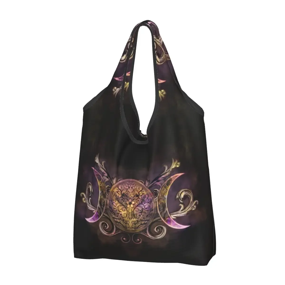 

Пользовательская сумка для покупок с тремя лунными Богинями полуночная Мерцающая Женская портативная вместительная сумка для продуктов языческие пакеты для покупок Wiccan