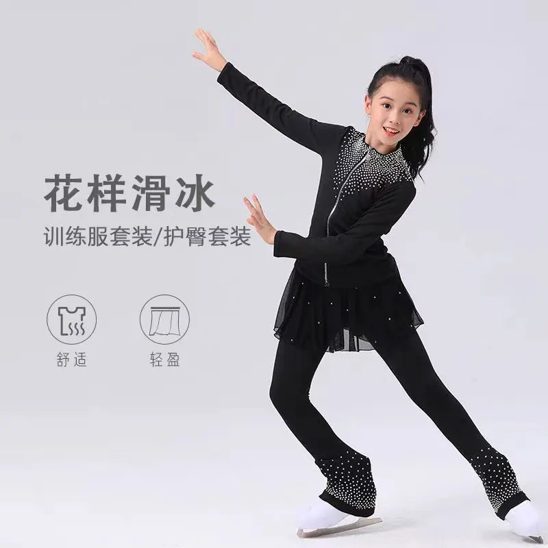 

Figure skating set with hip protection and diamonds, customized thin velvet for children's and adult figure training clothes