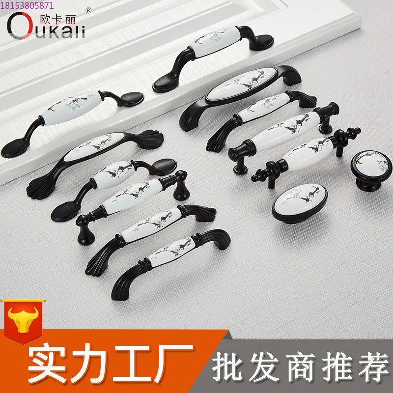 

Дверная ручка, пейзажная живопись, черные чернила, цветение сливы, керамическая маленькая ручка из цинкового сплава