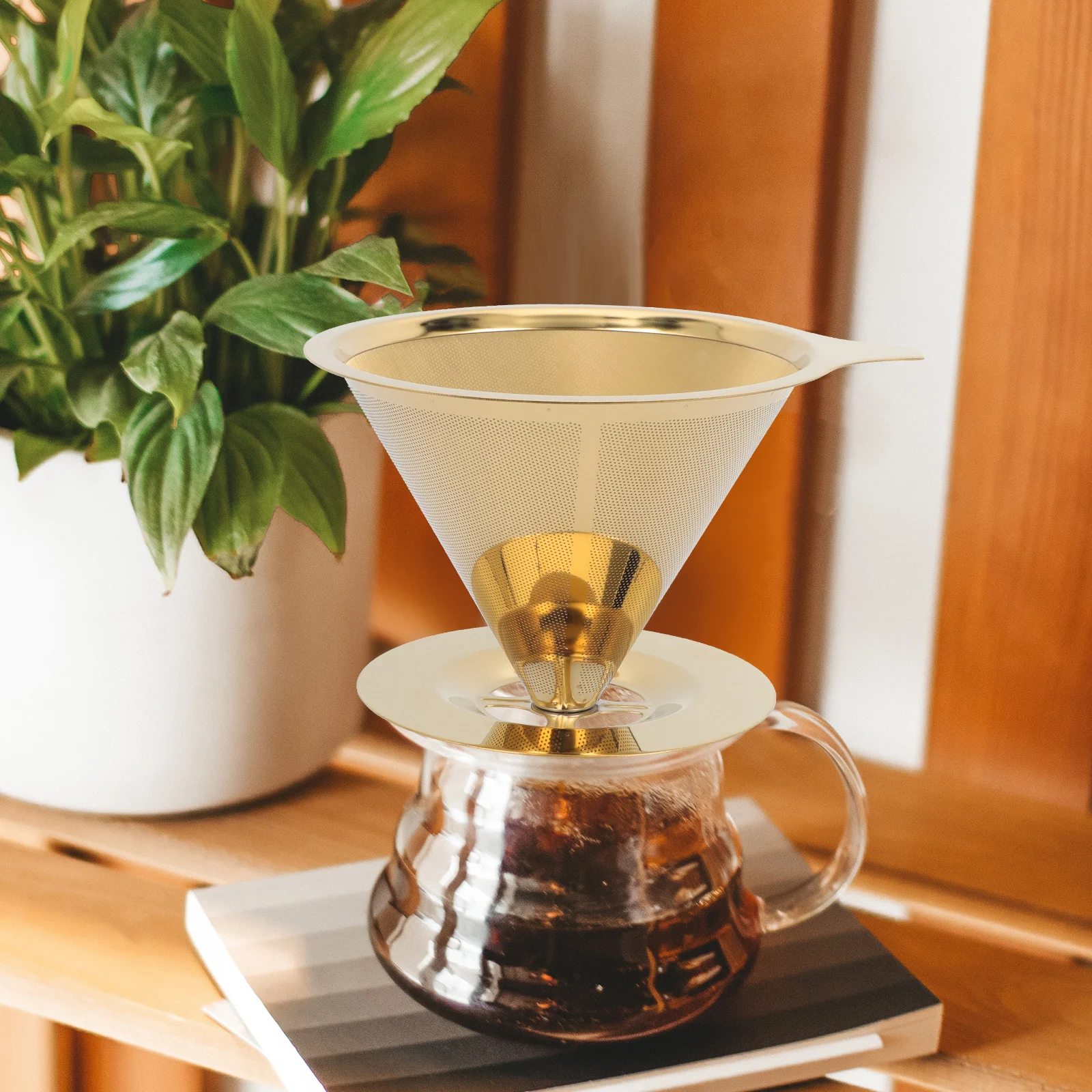 

Coffee Filter Stainless Steel 125mm Golden Reusable Durable Coffee Maker Metal Funnel Easy Clean
