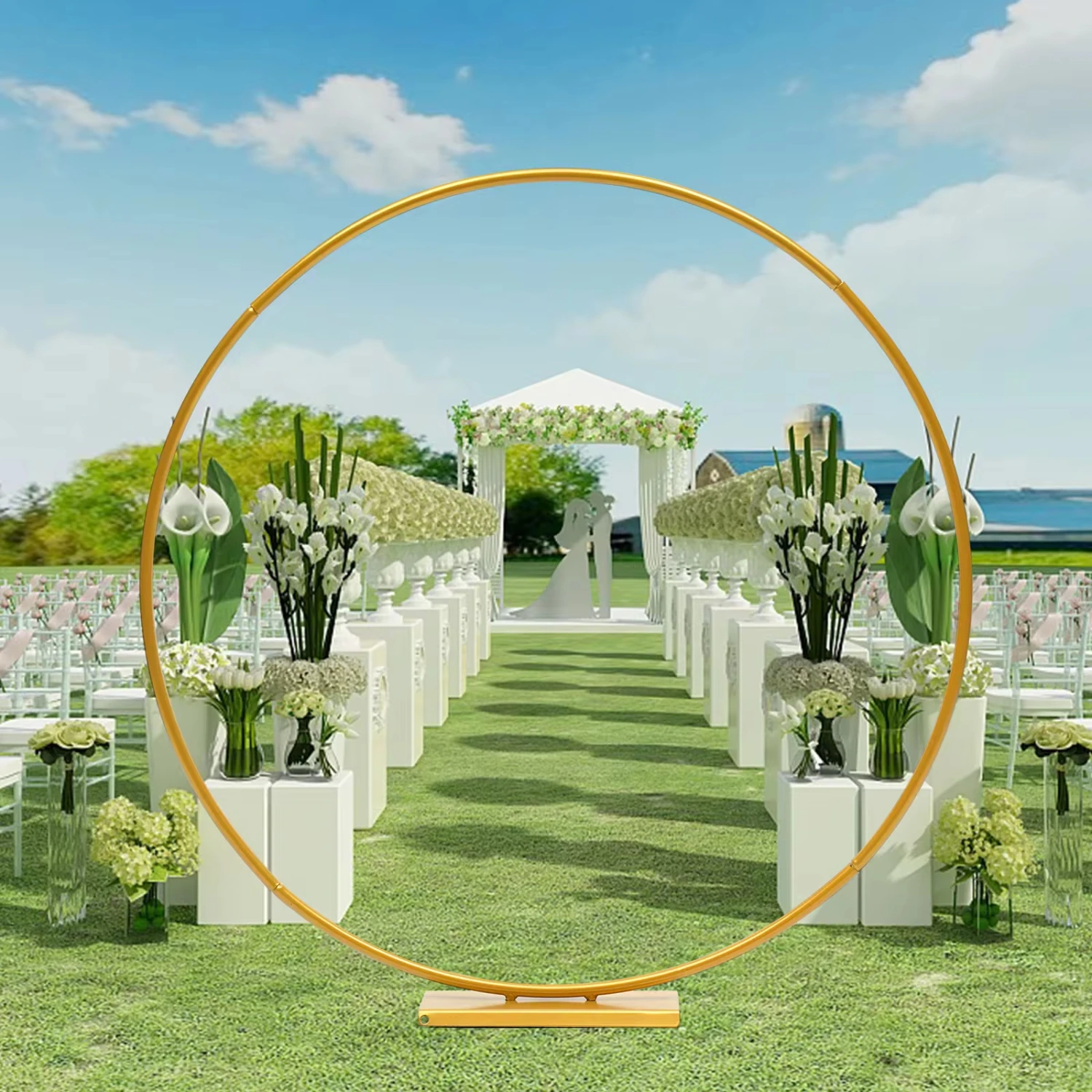 Gold Metal Round Wedding Arch Background Decorative Frame Wreath Backdrop Mall Display Stand