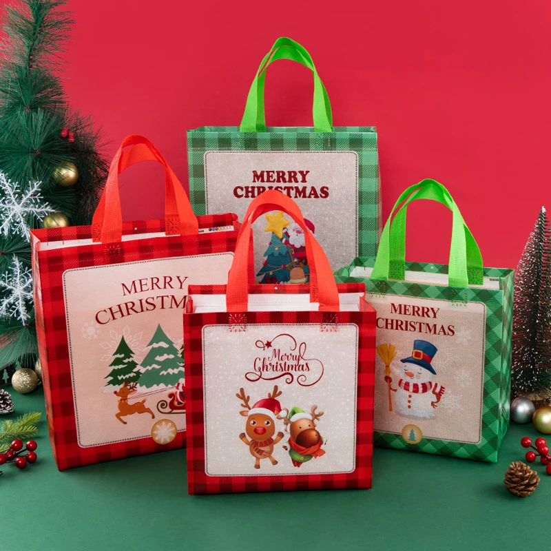 

LBSISI Life-Merry Christmas Gift Bags, Happy Santa, Snowflake Pattern, Children's Present Package, Reusable, Non Woven