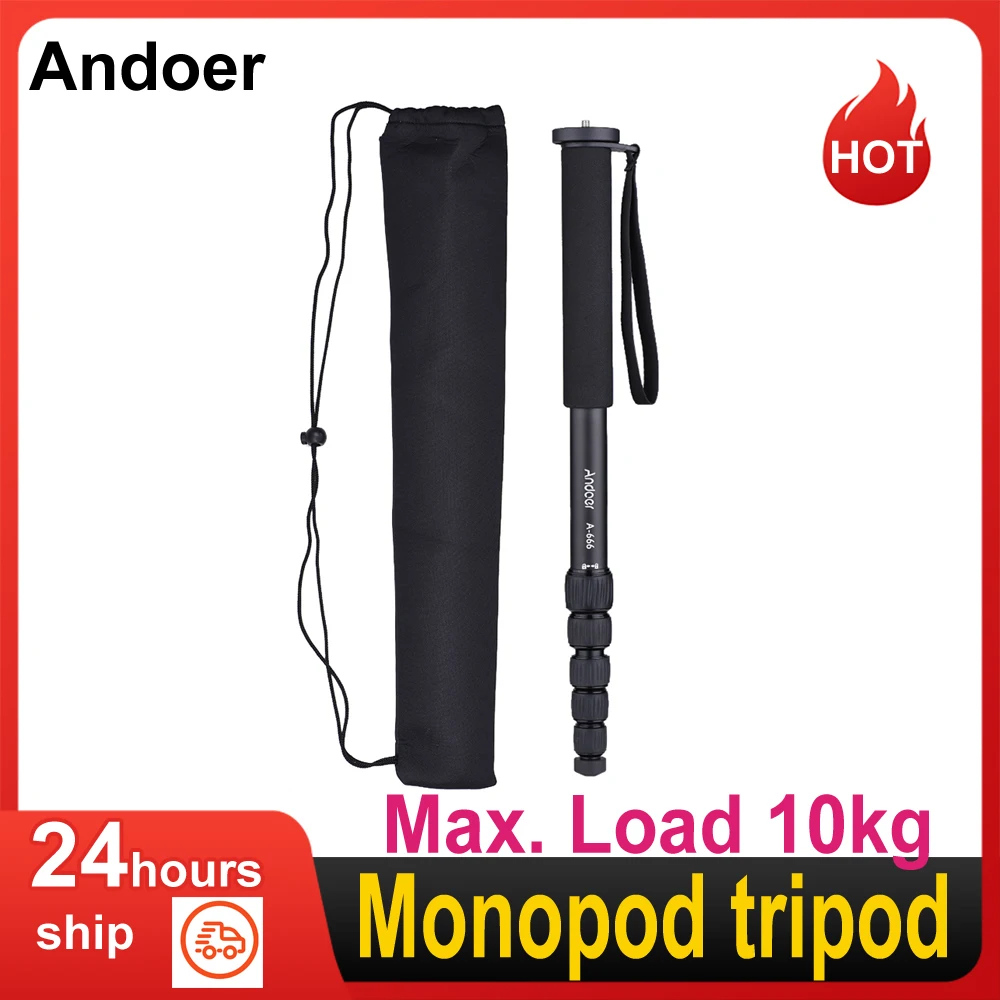 Andoer A-555/A-666 Monopod Unipod Stick 6-Section Aluminum Alloy for Nikon Canon Sony Pentax Camera Max. Load 10kg / 22lbs