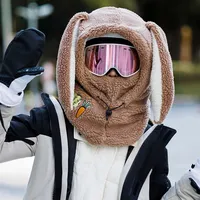 Winter Wool Ski Hat Scarf Warm Ski Helmet Cover Comfortable Soft Casual Cartoon Cute Bunny Ears Decorative Helmet Cover