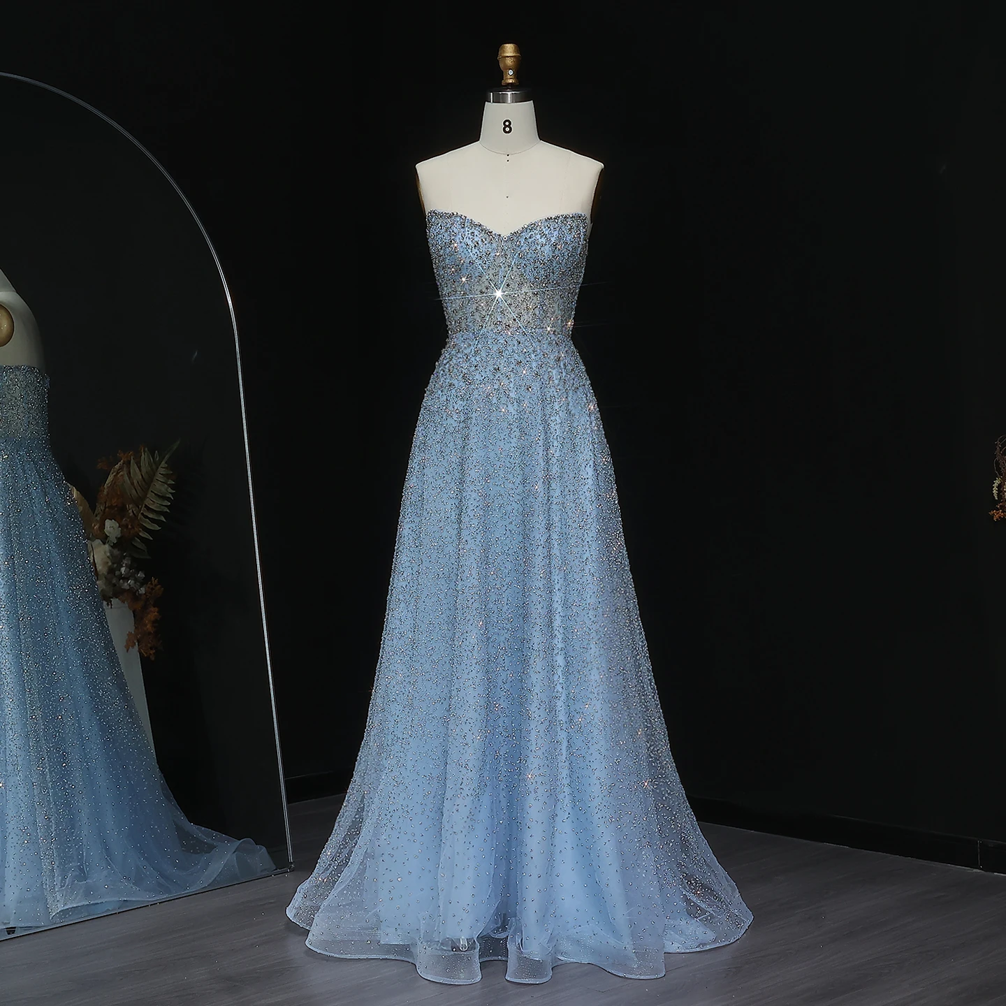 Sharon Said Bling Blaues Kristall-Luxus-Abendkleid in Übergröße für Hochzeitsfeier, Formelle Kleider SS699 Maßanfertigung – Detail 5