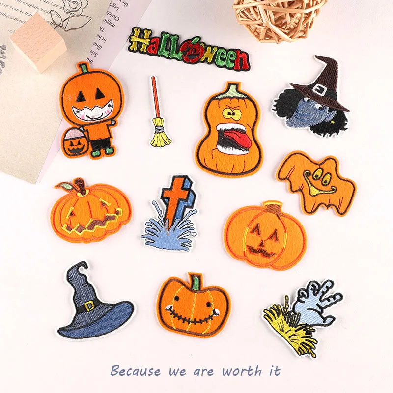 Halloween Theme Pumpkin Iron-On Badge Patch for DIY T-shirt Jeans Backpack Children's Clothing Notebook Appliques Decor Sticker