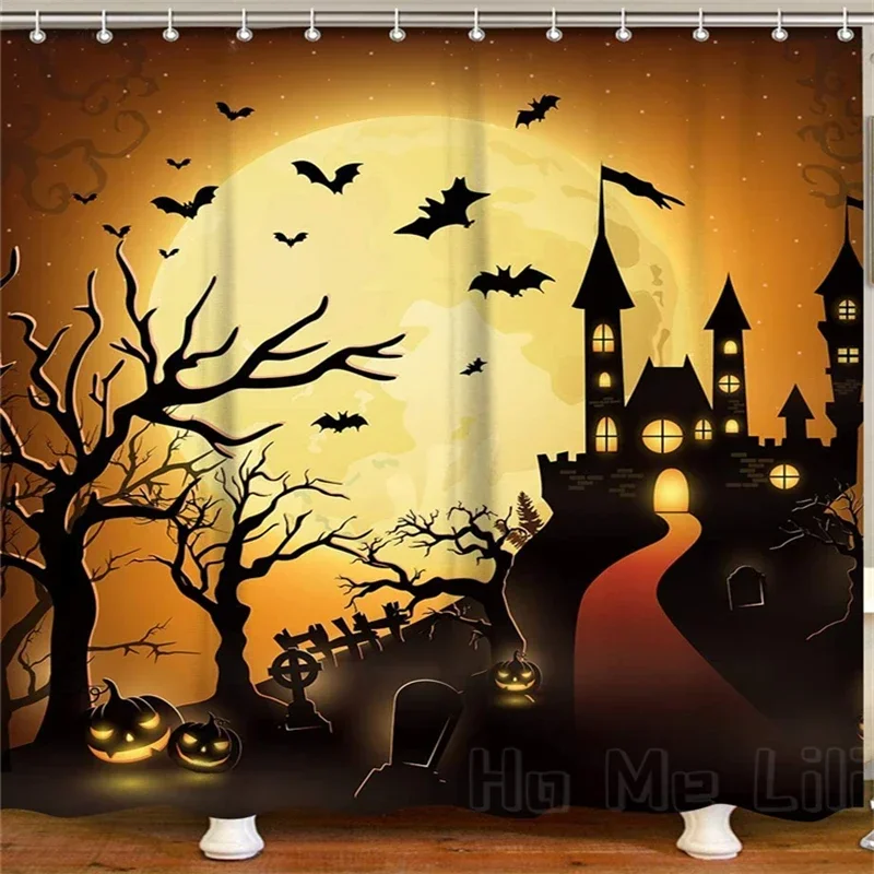 Halloween Shower Curtain By Ho Me Lili For Bathroom Scary Haunted Mansion Set With Hooks Home Decor