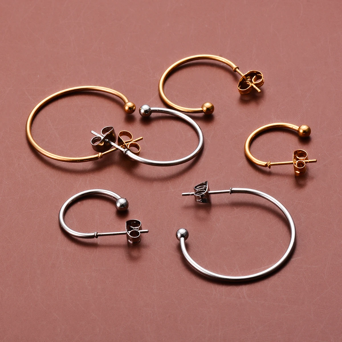 10PCS French Ball Tip Open Circle Hoop Earring Stainless Steel Hyperbole Large Eardrop for Women Fashion Vacation Gift Jewelry